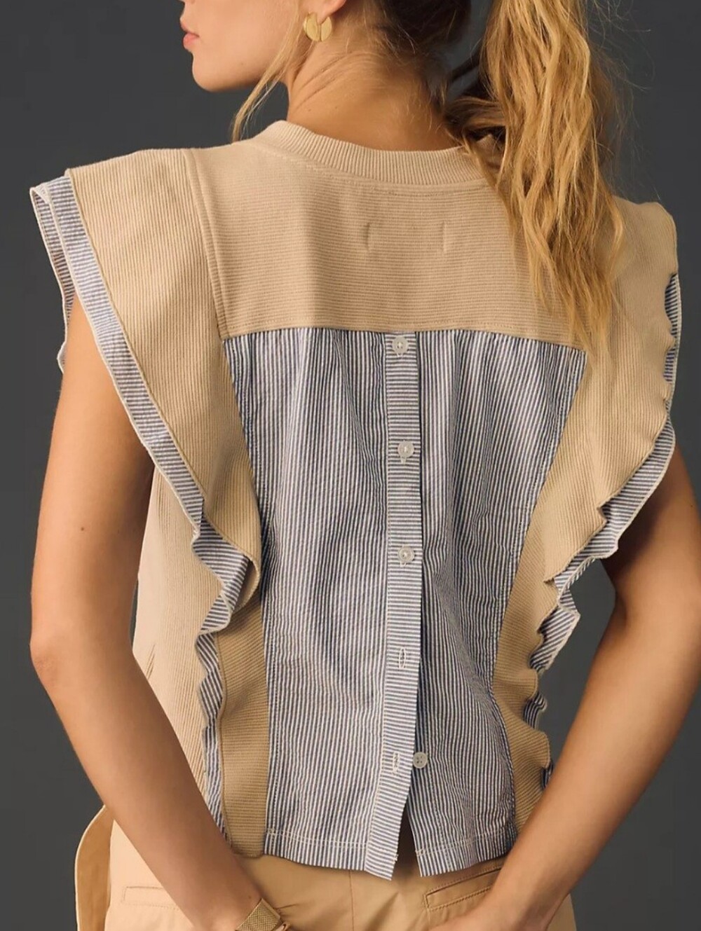 Anthropologie Sleeveless Menswear Popover Top